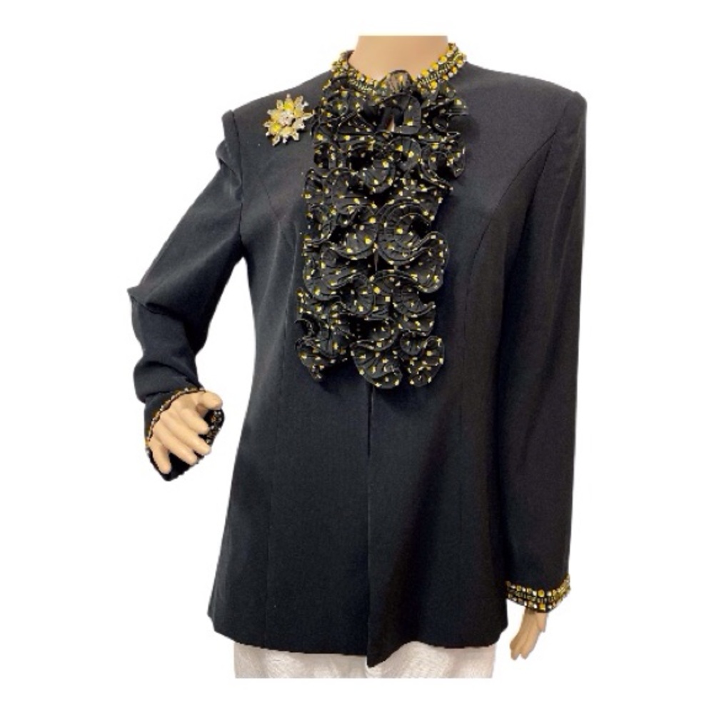 Louise Ricci Women's Black Polka Dot Frill Blazer, 10